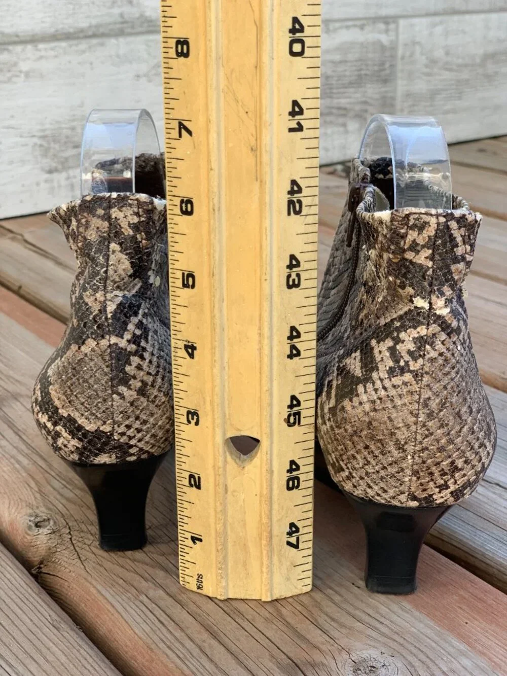 Vintage Franco Sarto Ankle Boot Brown Snakeskin Pointy Toe Kitten Heel Side Zip